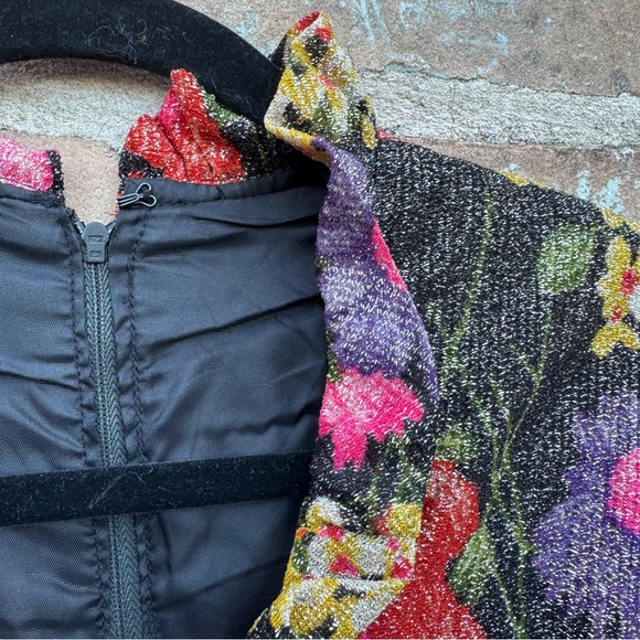 Vintage Cocktail Dress 60s 70s Lurex Floral Fit Flare A-line Sleeveless Midi - Picture 10 of 15